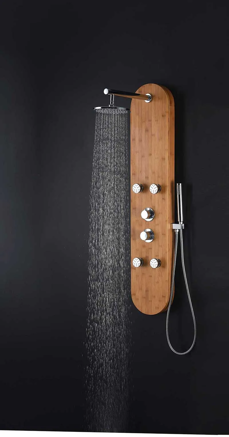 Anzzi CRANE Series 52 in. Full Body Shower Panel System with Heavy Rain Shower and Spray Wand in Natural Bamboo