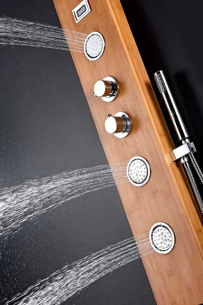 Anzzi CRANE Series 60 in. Full Body Shower Panel System with Heavy Rain Shower and Spray Wand in Natural Bamboo