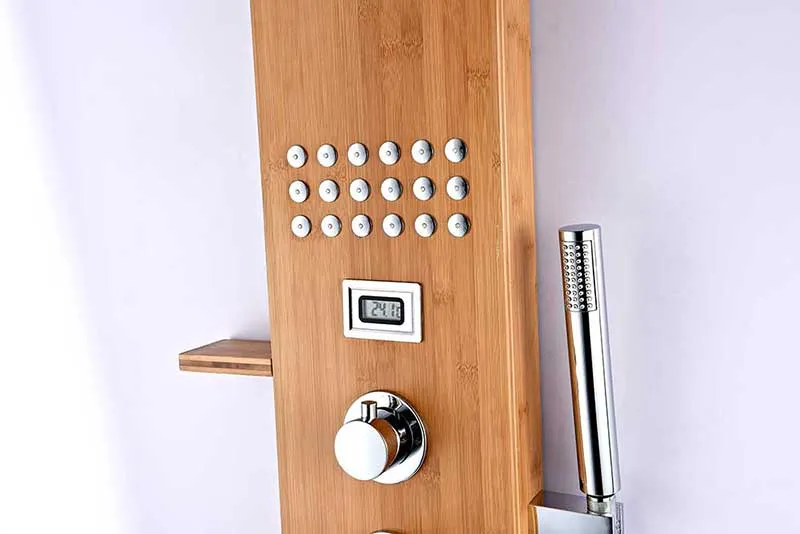 Anzzi CRANE Series 60 in. Full Body Shower Panel System with Heavy Rain Shower and Spray Wand in Natural Bamboo