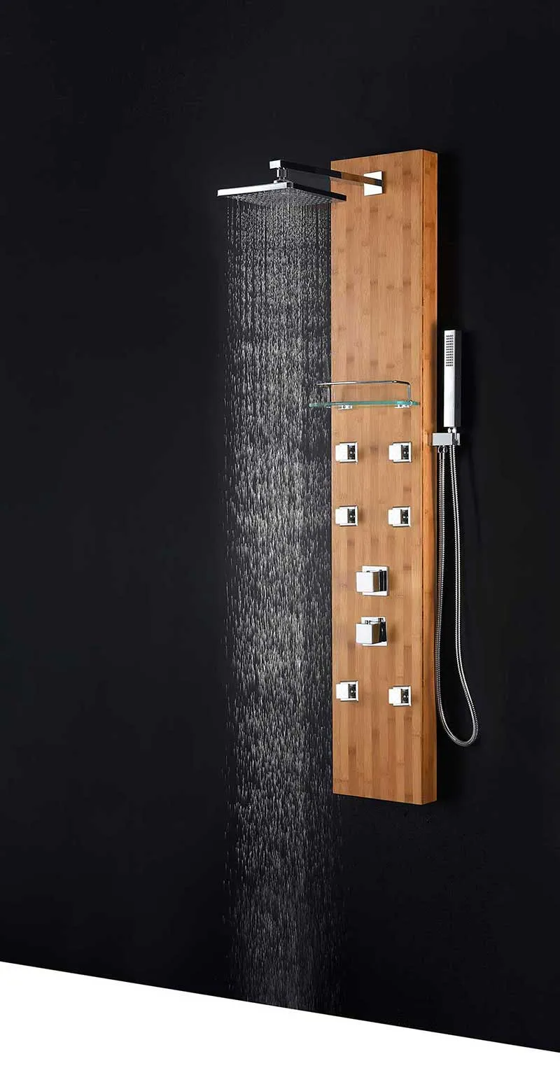 Anzzi CRANE Series 60 in. Full Body Shower Panel System with Heavy Rain Shower and Spray Wand in Natural Bamboo