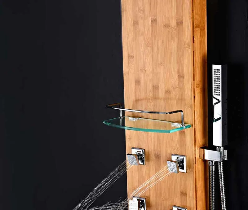 Anzzi CRANE Series 60 in. Full Body Shower Panel System with Heavy Rain Shower and Spray Wand in Natural Bamboo