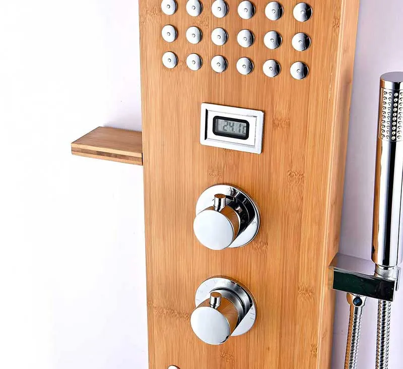 Anzzi CRANE Series 60 in. Full Body Shower Panel System with Heavy Rain Shower and Spray Wand in Natural Bamboo