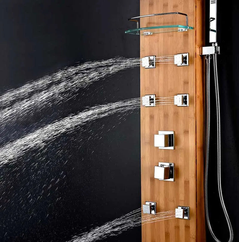 Anzzi CRANE Series 60 in. Full Body Shower Panel System with Heavy Rain Shower and Spray Wand in Natural Bamboo