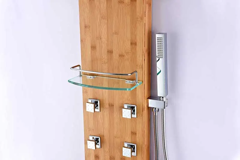 Anzzi CRANE Series 60 in. Full Body Shower Panel System with Heavy Rain Shower and Spray Wand in Natural Bamboo