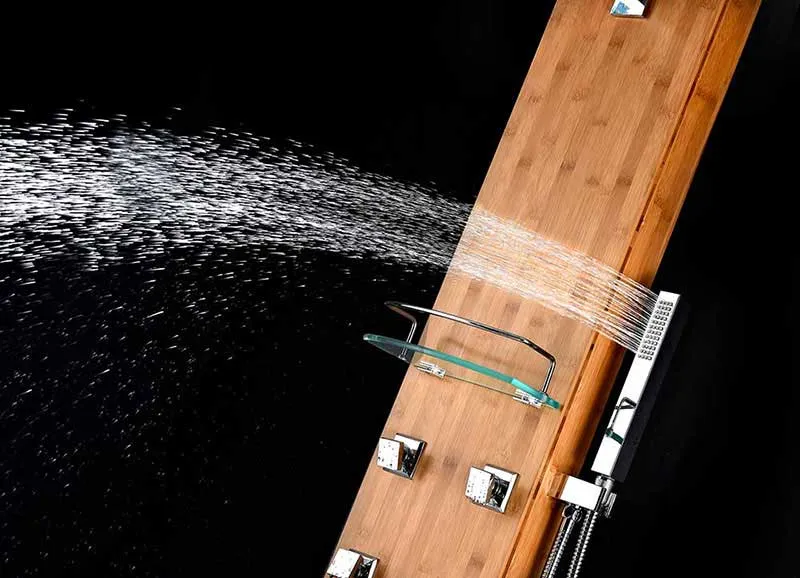 Anzzi CRANE Series 60 in. Full Body Shower Panel System with Heavy Rain Shower and Spray Wand in Natural Bamboo