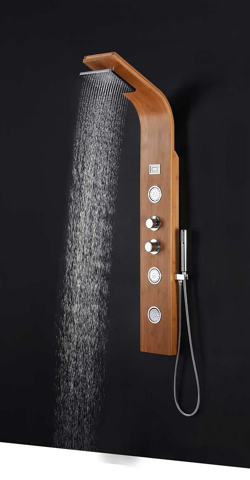 Anzzi CRANE Series 60 in. Full Body Shower Panel System with Heavy Rain Shower and Spray Wand in Natural Bamboo