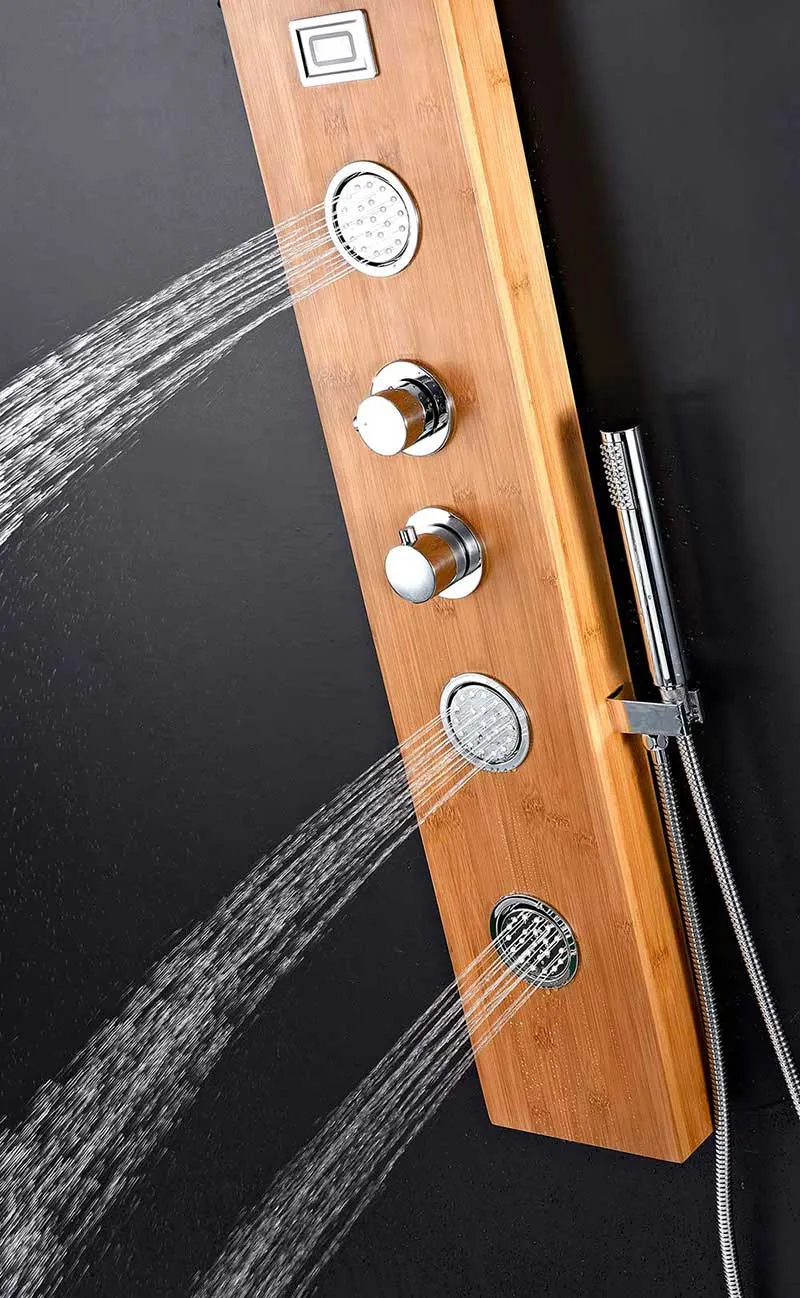 Anzzi CRANE Series 60 in. Full Body Shower Panel System with Heavy Rain Shower and Spray Wand in Natural Bamboo