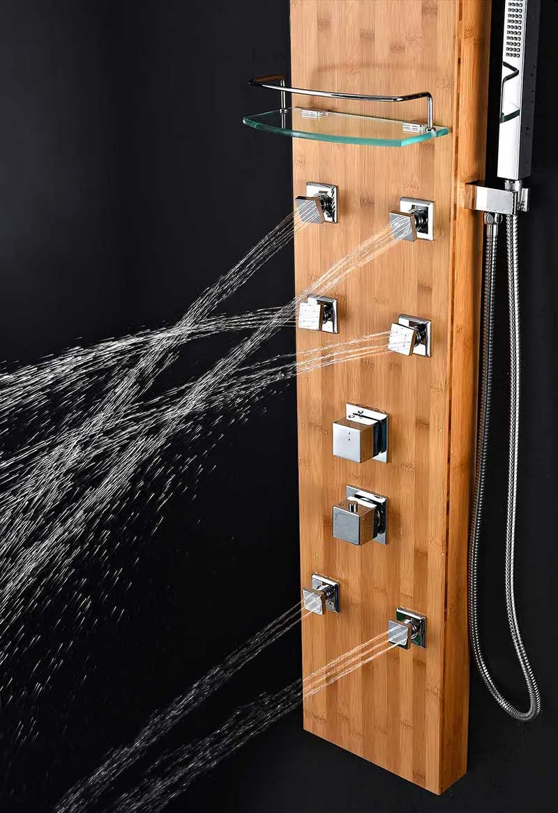 Anzzi CRANE Series 60 in. Full Body Shower Panel System with Heavy Rain Shower and Spray Wand in Natural Bamboo
