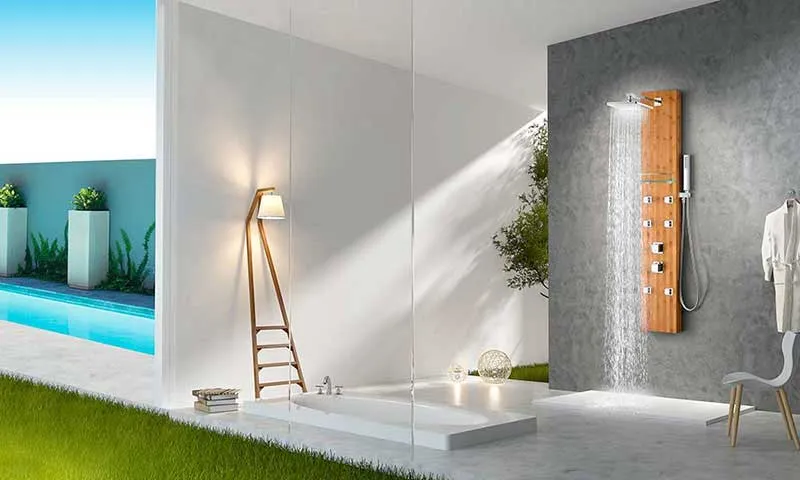 Anzzi CRANE Series 60 in. Full Body Shower Panel System with Heavy Rain Shower and Spray Wand in Natural Bamboo