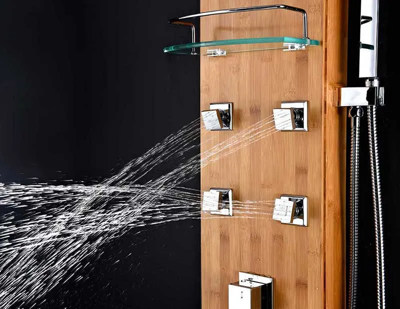 Anzzi CRANE Series 60 in. Full Body Shower Panel System with Heavy Rain Shower and Spray Wand in Natural Bamboo