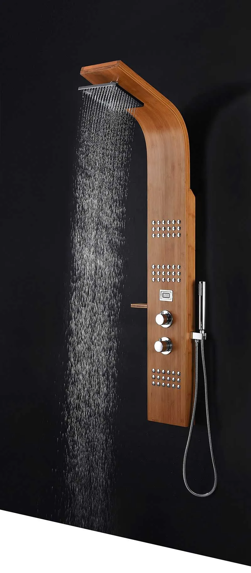 Anzzi CRANE Series 60 in. Full Body Shower Panel System with Heavy Rain Shower and Spray Wand in Natural Bamboo