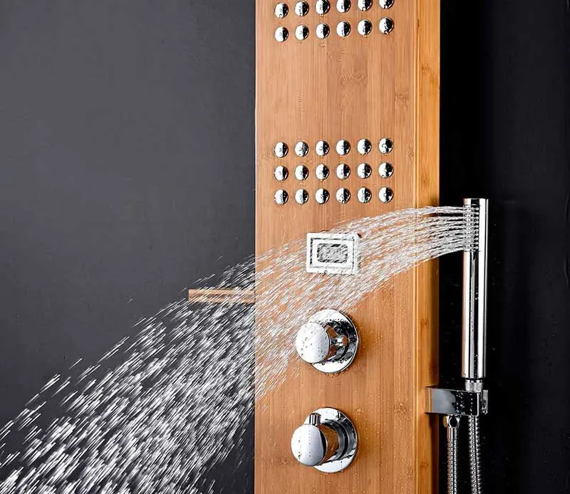 Anzzi CRANE Series 60 in. Full Body Shower Panel System with Heavy Rain Shower and Spray Wand in Natural Bamboo