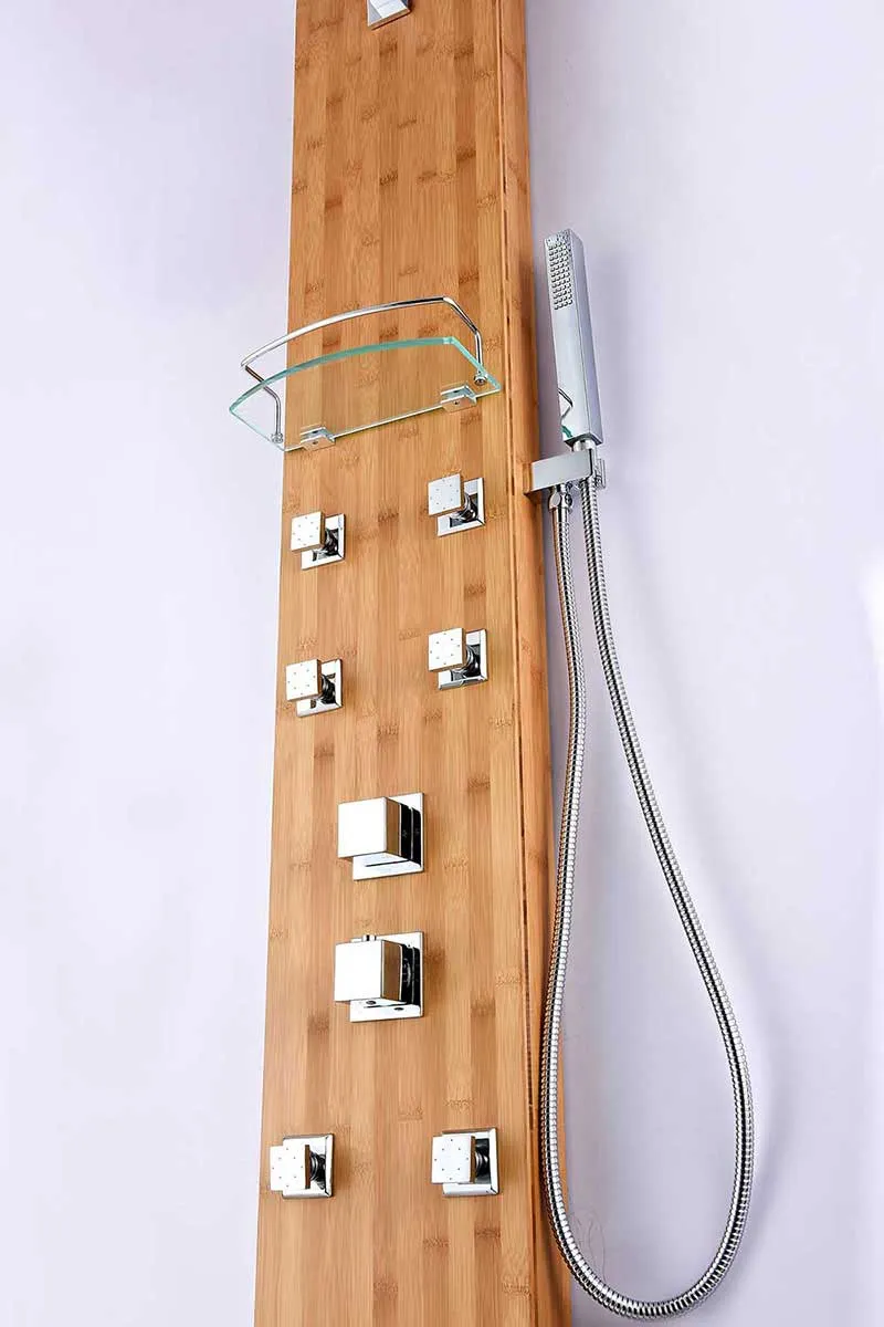 Anzzi CRANE Series 60 in. Full Body Shower Panel System with Heavy Rain Shower and Spray Wand in Natural Bamboo