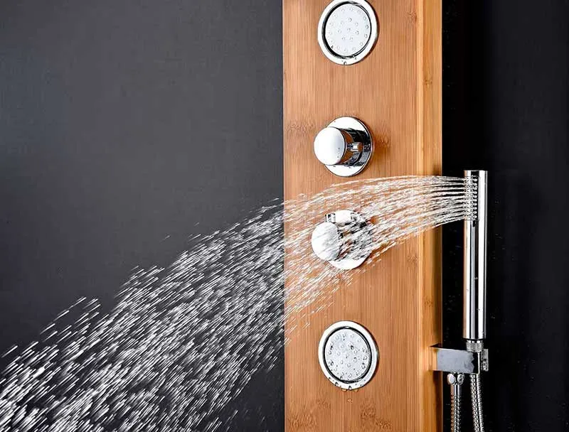Anzzi CRANE Series 60 in. Full Body Shower Panel System with Heavy Rain Shower and Spray Wand in Natural Bamboo