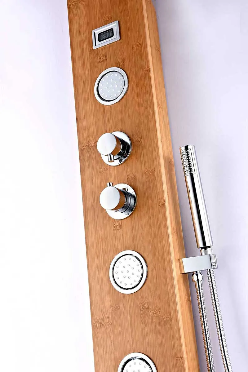 Anzzi CRANE Series 60 in. Full Body Shower Panel System with Heavy Rain Shower and Spray Wand in Natural Bamboo