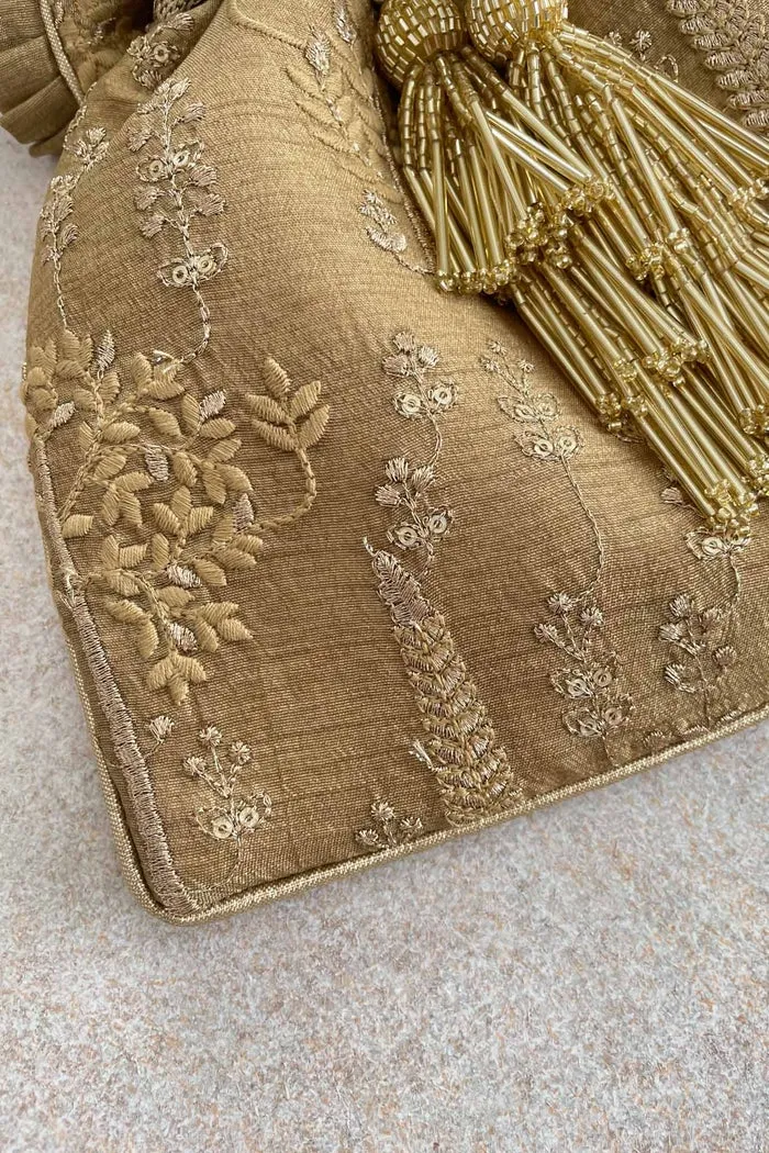 Arbre Silk Embroidered Potli Bag - Dull Gold