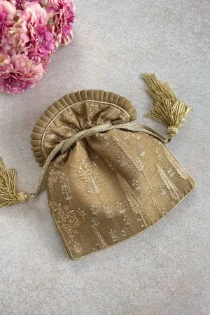 Arbre Silk Embroidered Potli Bag - Dull Gold