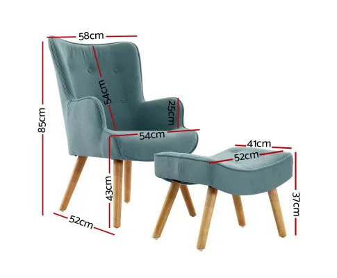 Armchair Set with Ottoman Blue Lansar