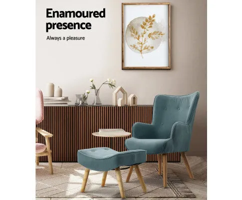 Armchair Set with Ottoman Blue Lansar