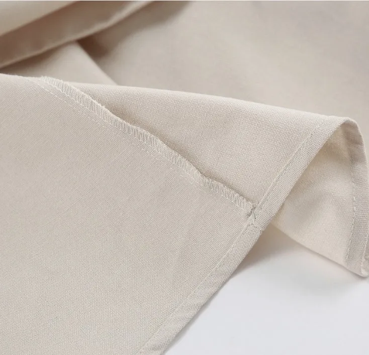 Autumn/Winter Cotton-Linen V-Neck Puff Sleeve Backless Dress with Thin Straps.W-240802-2