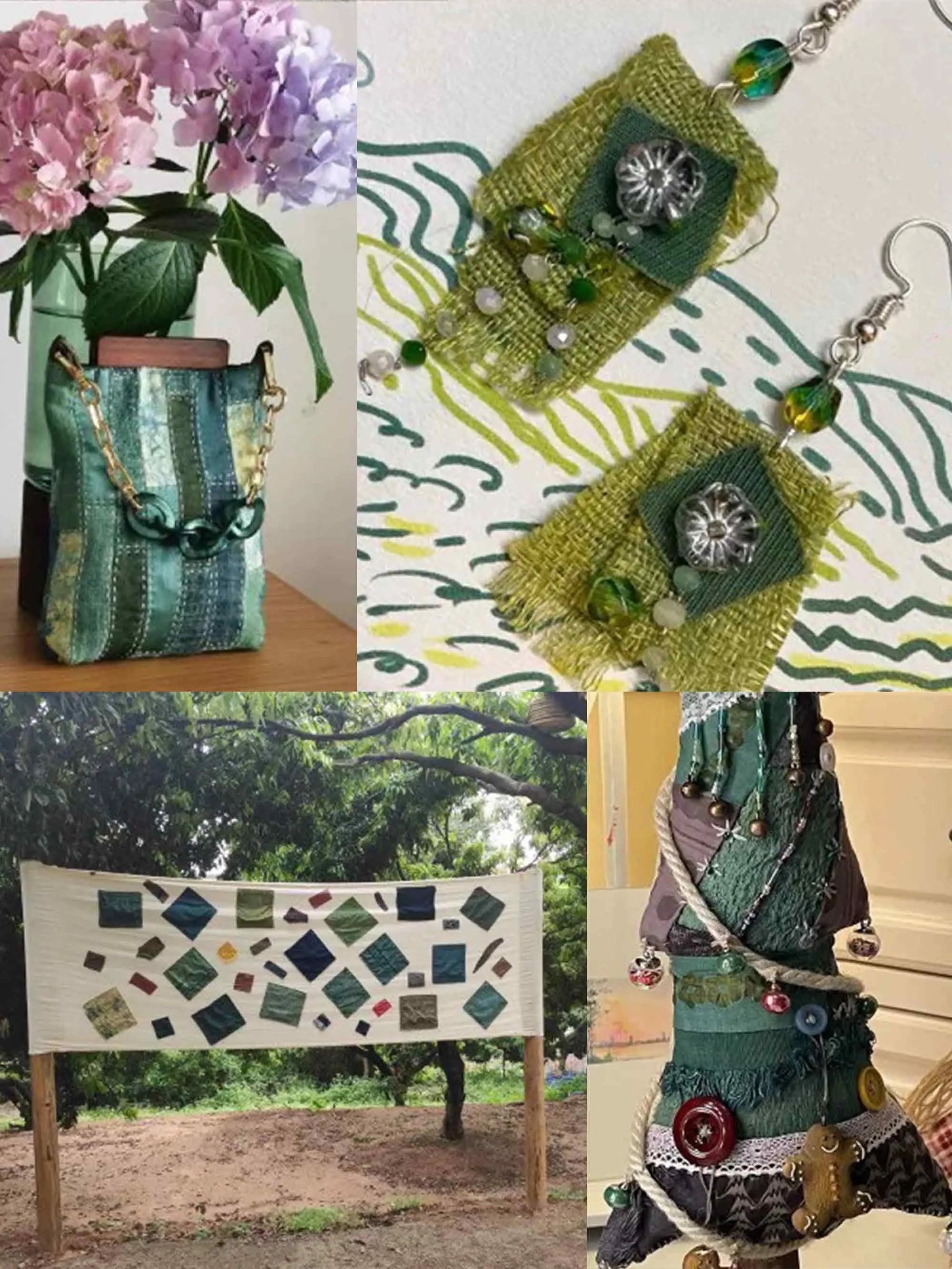 Avocado Green Plant-Dyed Cotton Linen Silk Patchwork Kit (13 Swatches)