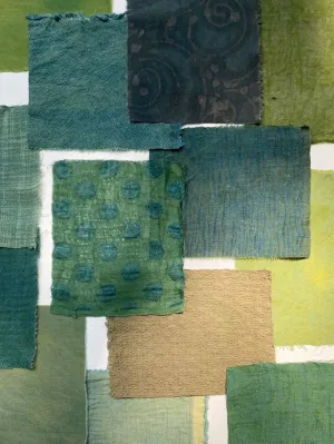 Avocado Green Plant-Dyed Cotton Linen Silk Patchwork Kit (13 Swatches)