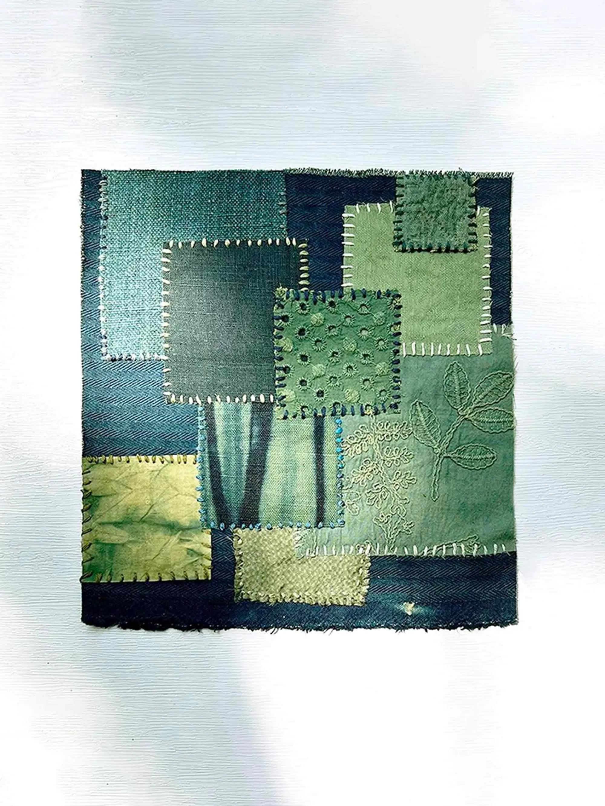 Avocado Green Plant-Dyed Cotton Linen Silk Patchwork Kit (13 Swatches)