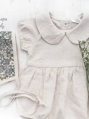 Baby Girl Linen Romper Short sleeve| Allie | Oatmeal