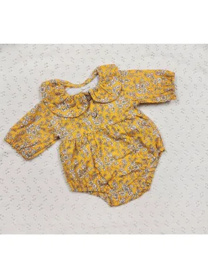 Baby Girls MUSTARD FLORAL Cotton Bubble collar Romper