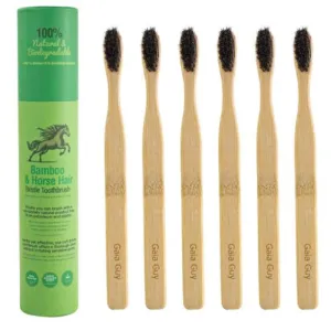 Bamboo and Horsehair Toothbrush - Natural Bristle Toothbrush Medium-Soft Horse Hair Bristles