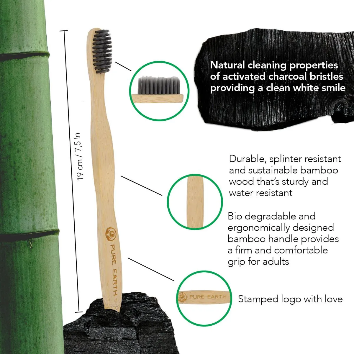 Bamboo Charcoal Toothbrush - 100% Organic