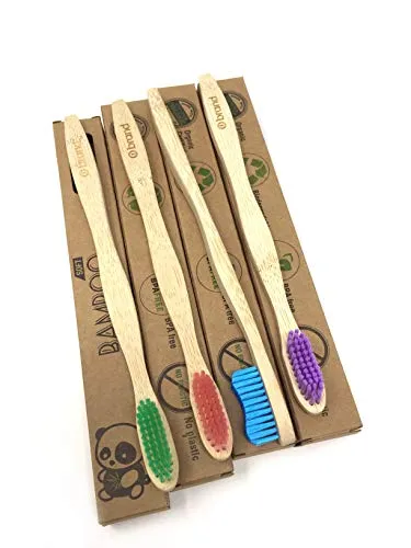 Bamboo Toothbrush, Eco Friendly & Natural, Soft Bristle Tooth brush, BPA Free, Wooden Toothbrushes, Zero Waste Products, Organic, Vegan, Non Plastic, Environmental (Adult 4 Pack)