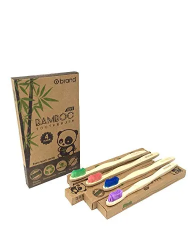 Bamboo Toothbrush, Eco Friendly & Natural, Soft Bristle Tooth brush, BPA Free, Wooden Toothbrushes, Zero Waste Products, Organic, Vegan, Non Plastic, Environmental (Adult 4 Pack)