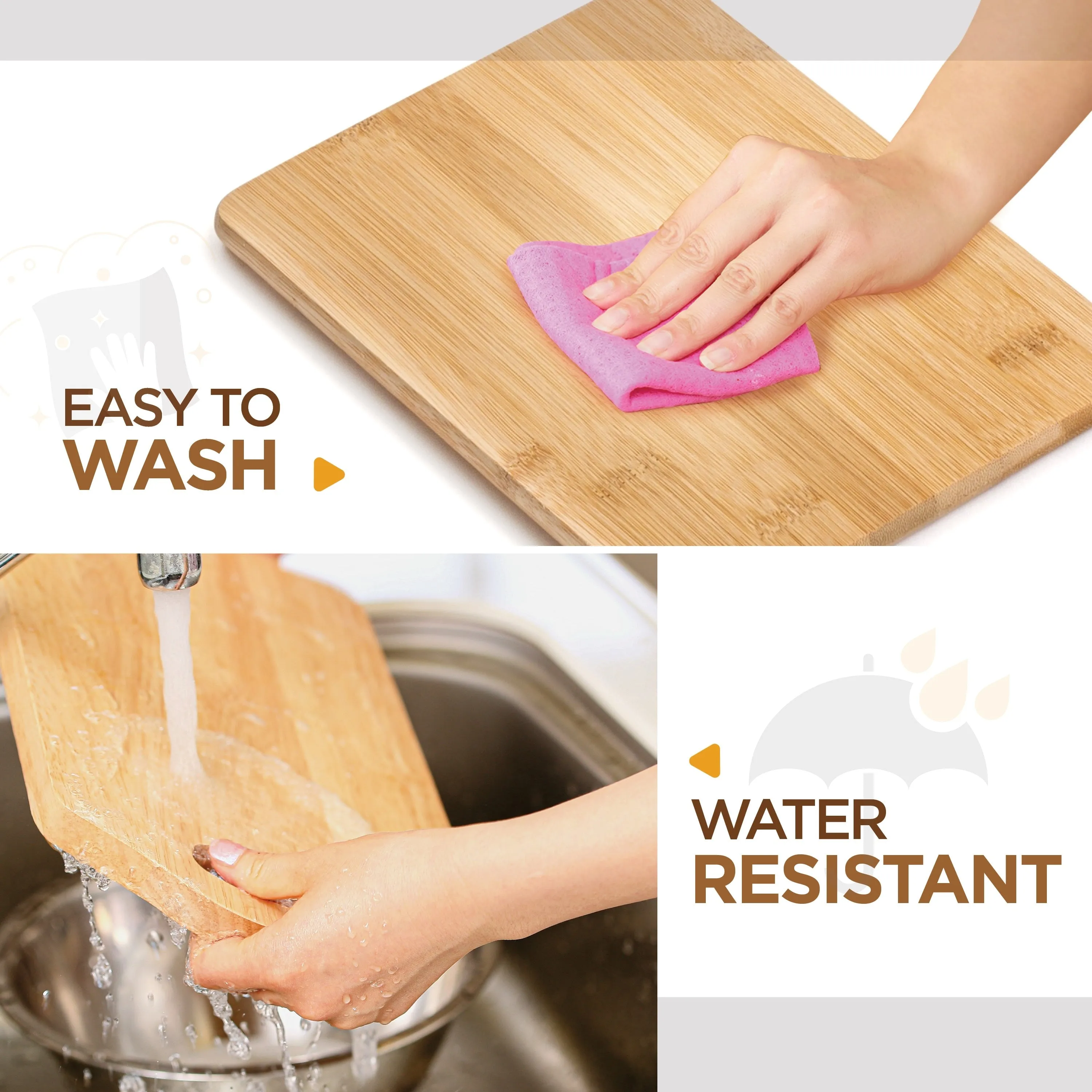 Bambusi Cutting Board Set, 3-Piece Chopping & Serving Tray