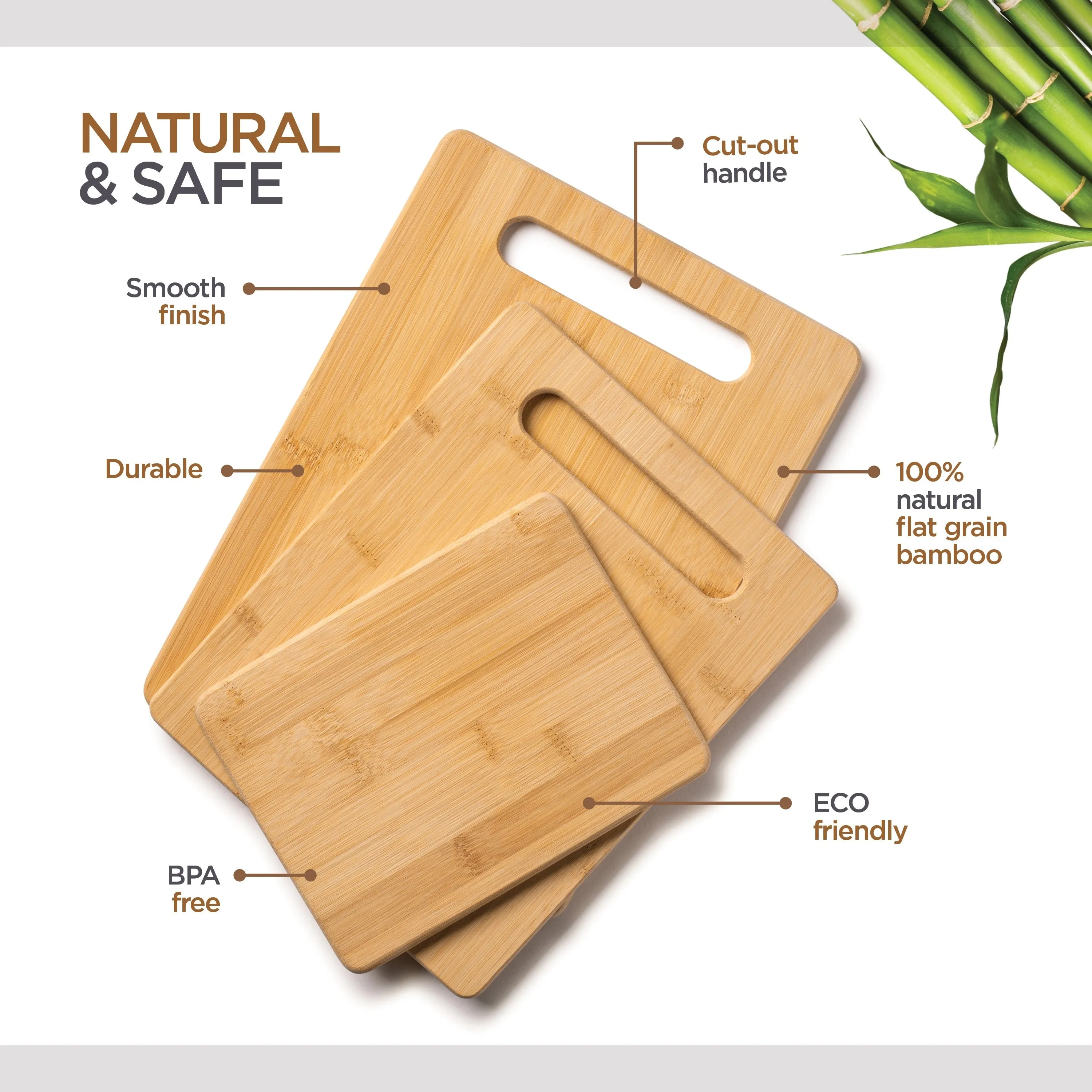 Bambusi Cutting Board Set, 3-Piece Chopping & Serving Tray