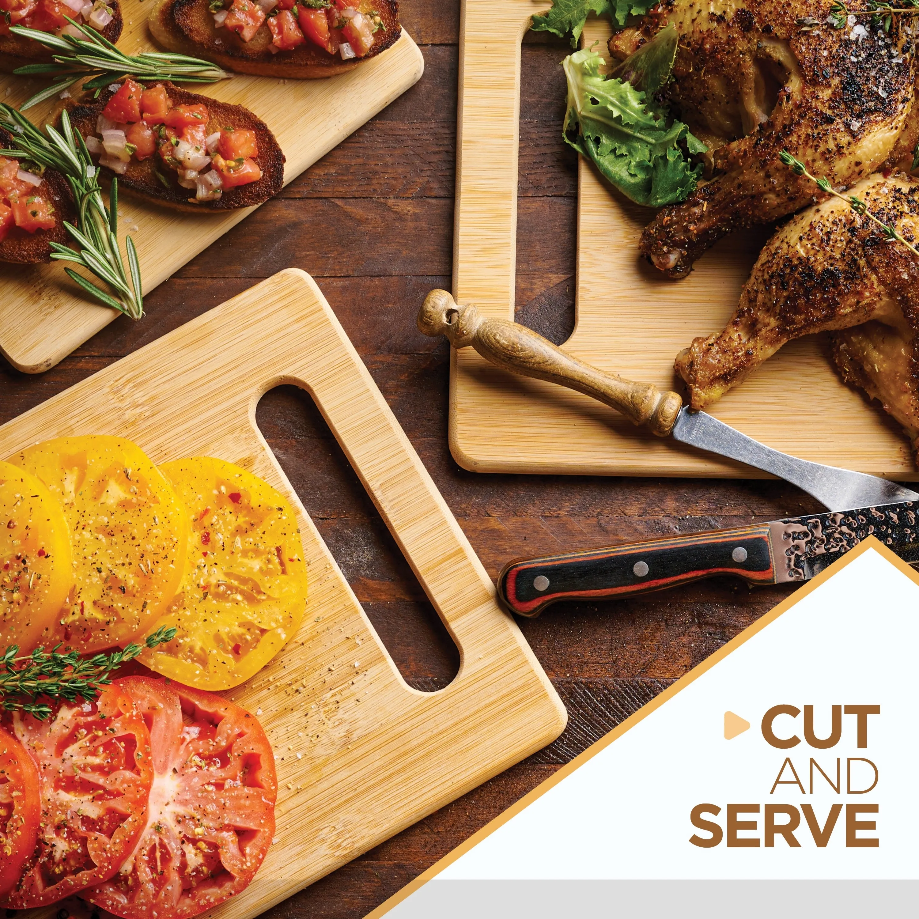 Bambusi Cutting Board Set, 3-Piece Chopping & Serving Tray