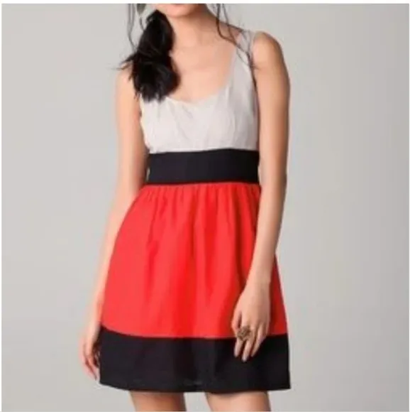 BB DAKOTA Color-Block Linen Blend Dress