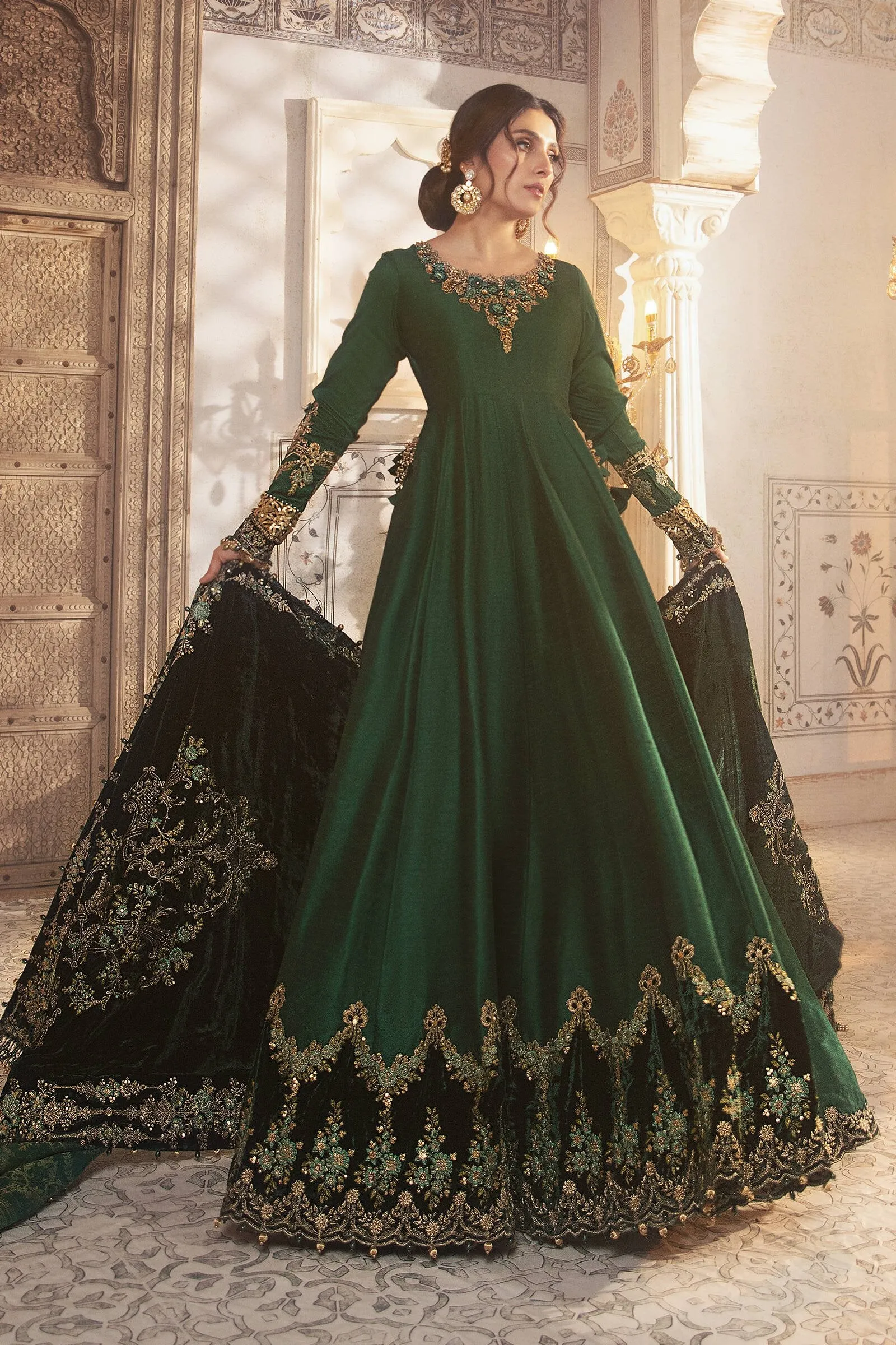BD-2307 - Teal and Warm green | Maria B Mbroidered Winter Wedding Collection 2021 | Unstitched Embroidered Suits