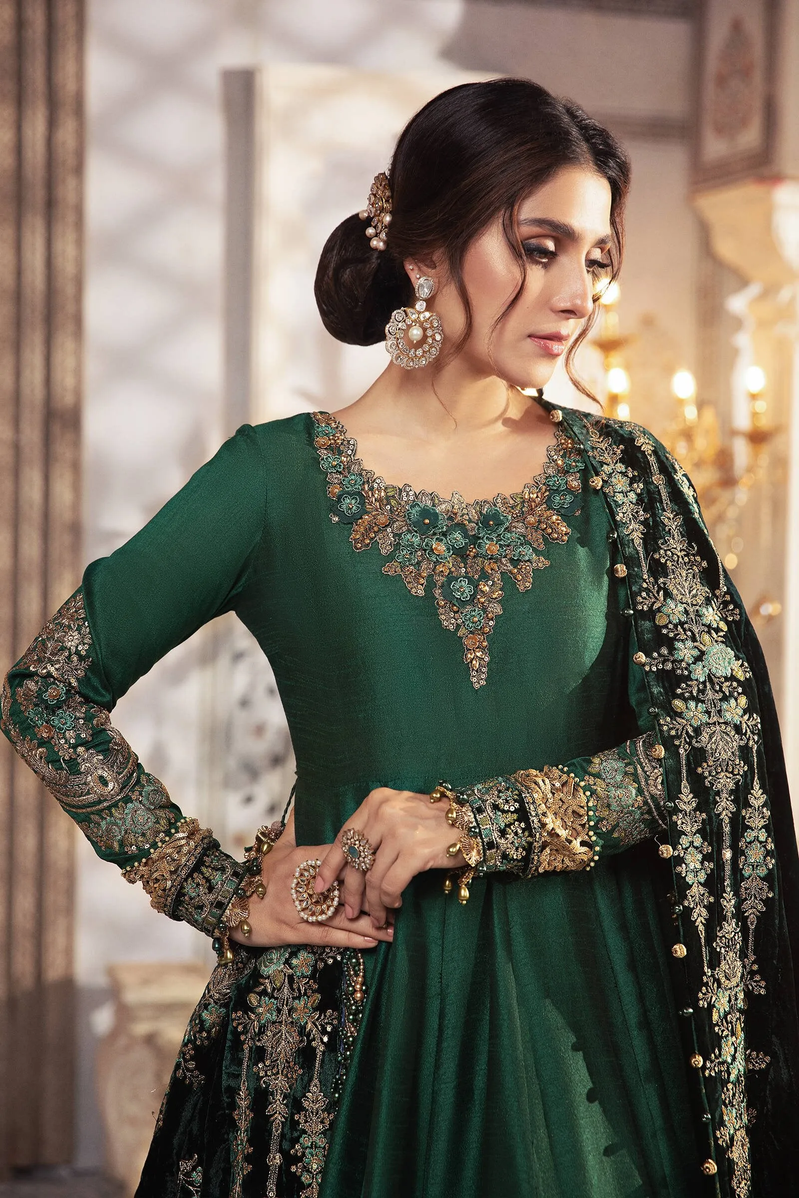 BD-2307 - Teal and Warm green | Maria B Mbroidered Winter Wedding Collection 2021 | Unstitched Embroidered Suits