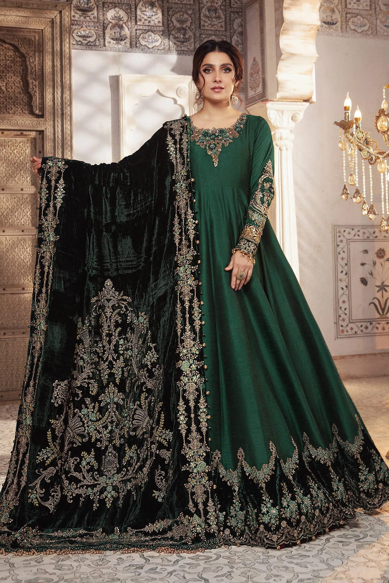BD-2307 - Teal and Warm green | Maria B Mbroidered Winter Wedding Collection 2021 | Unstitched Embroidered Suits