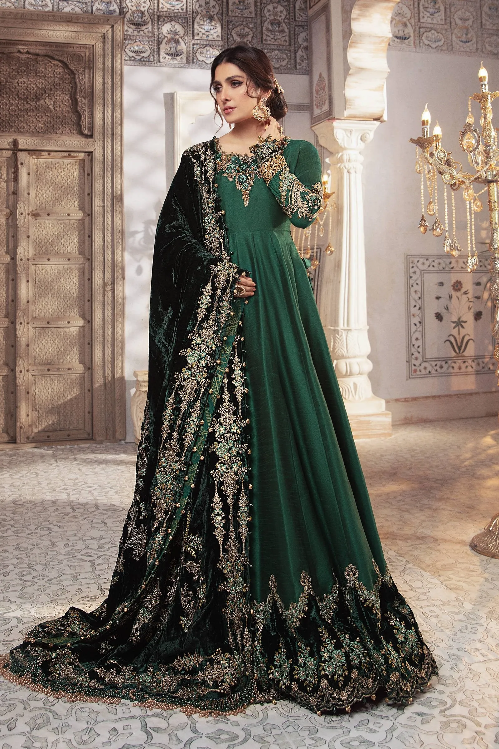 BD-2307 - Teal and Warm green | Maria B Mbroidered Winter Wedding Collection 2021 | Unstitched Embroidered Suits
