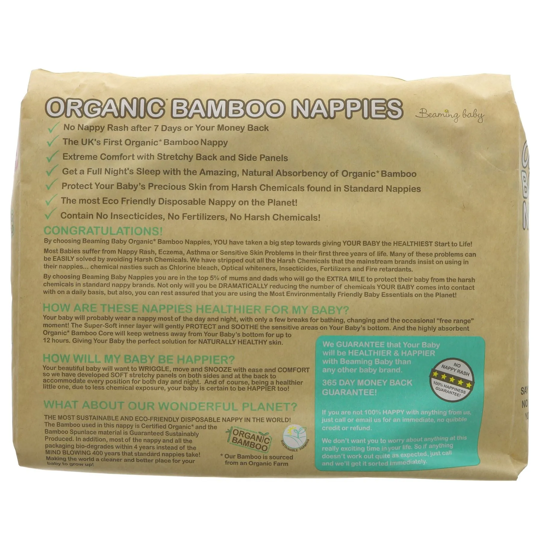 Beaming Baby | Organic Bamboo Nappies Size 4 - 9-15kg, 24 pcs/bag | 24