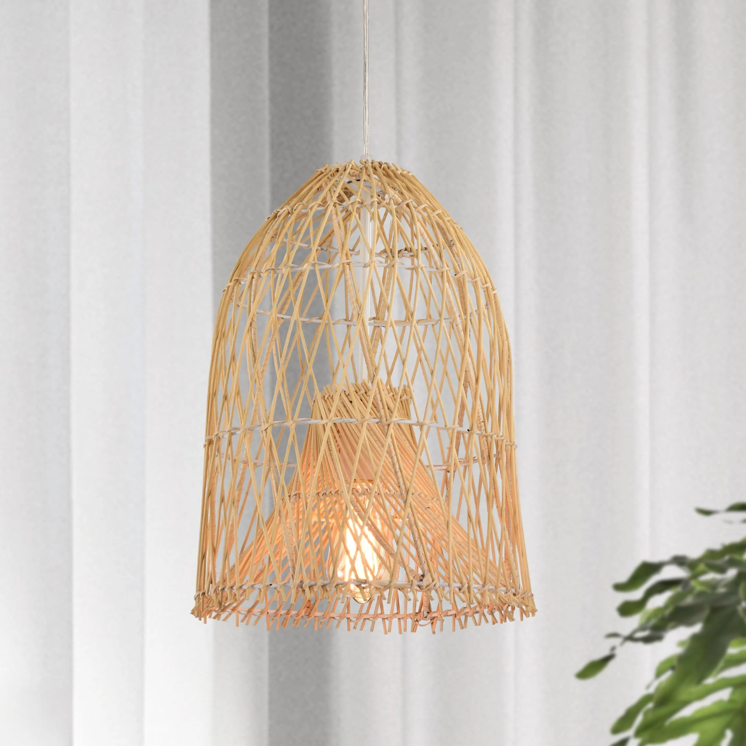 Beige Bell Woven Rattan Light for Children's Bedroom Eclectic