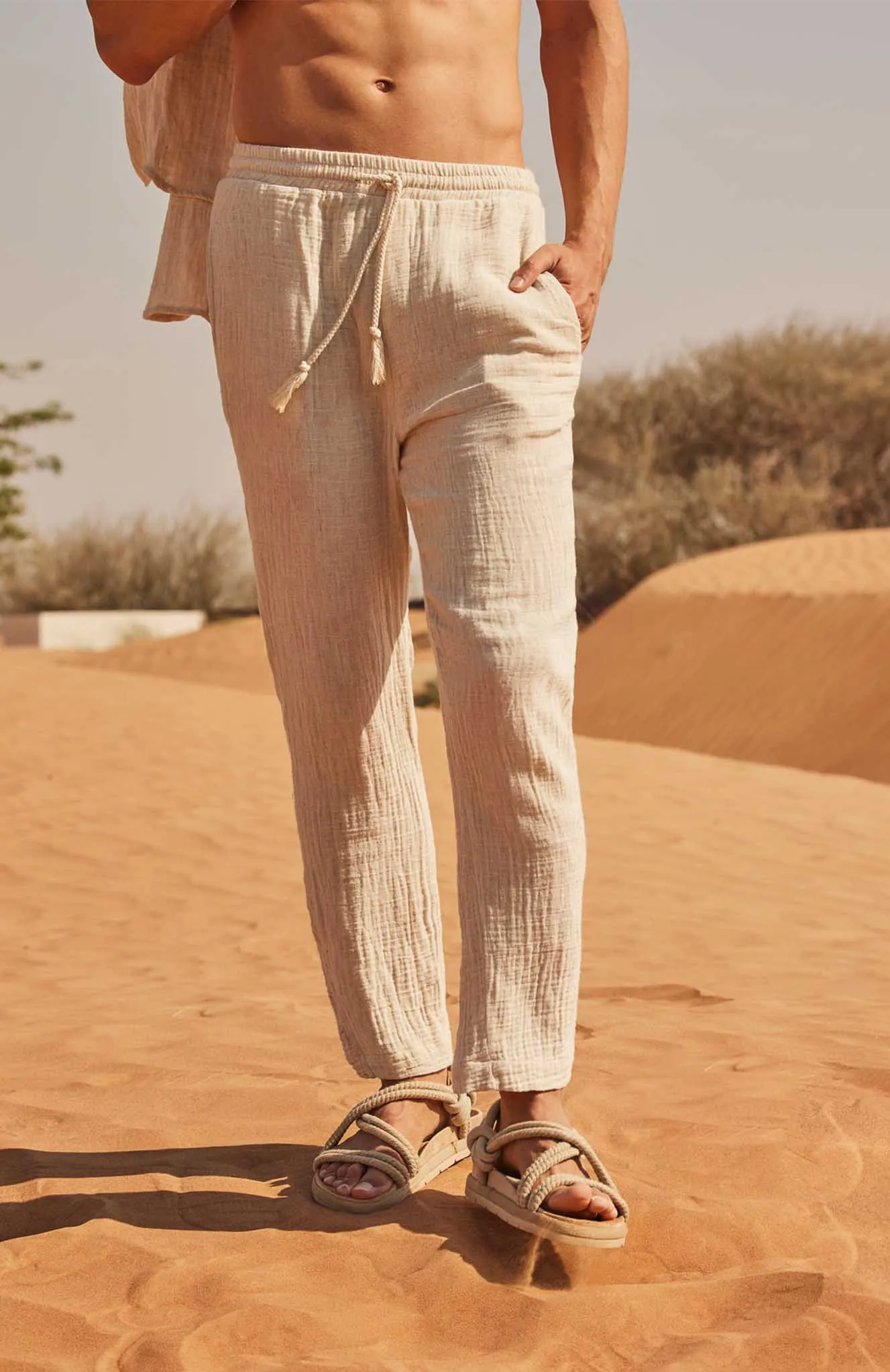 Beige Pants | Cotton Linen Blend