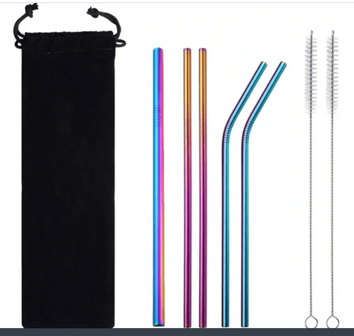 Beverage Milk Tea Metal Straws 8 Combo Set
