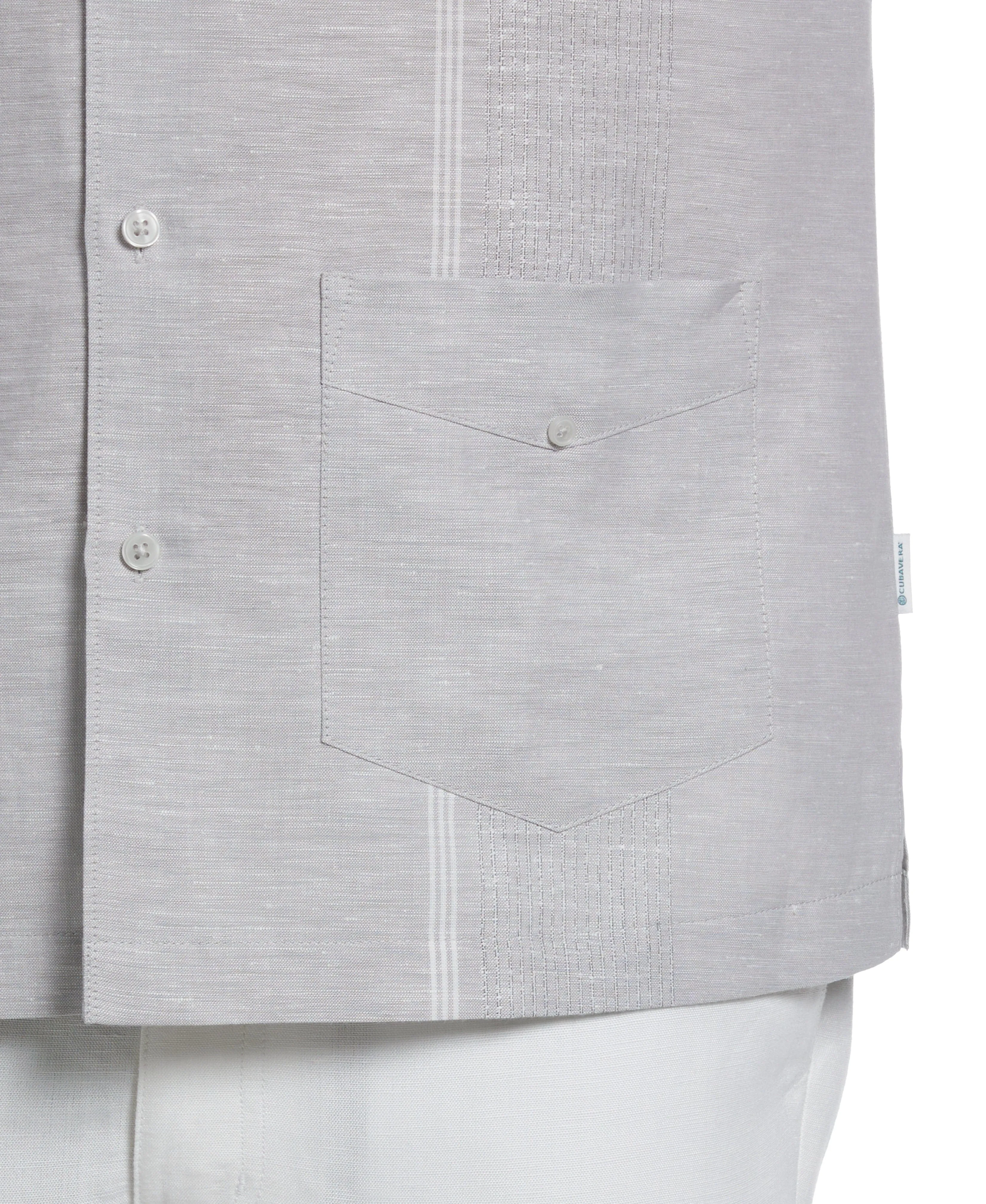 Big & Tall Linen Blend Yarn Dye Panel Guayabera Shirt