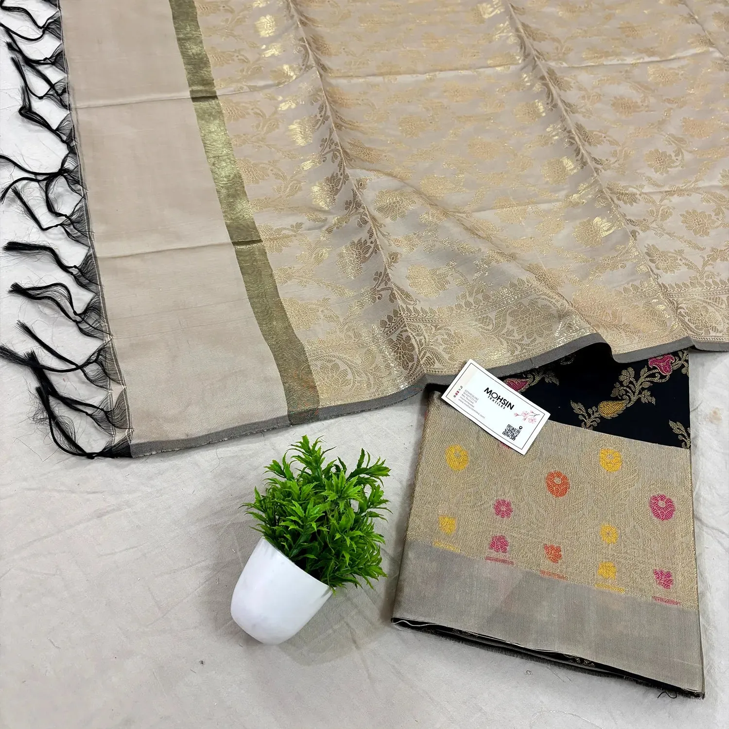 Black and Beige Rang Mahal Satin Silk Banarasi Suit