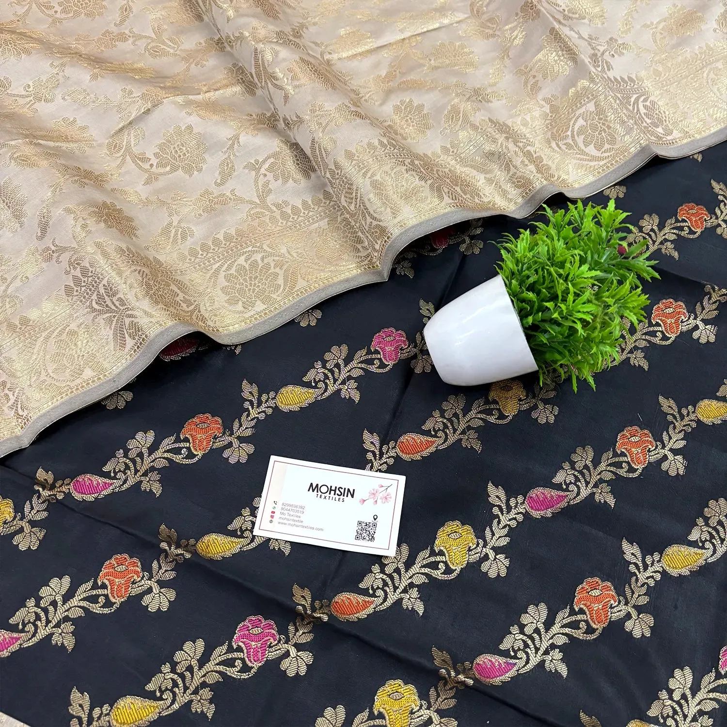 Black and Beige Rang Mahal Satin Silk Banarasi Suit