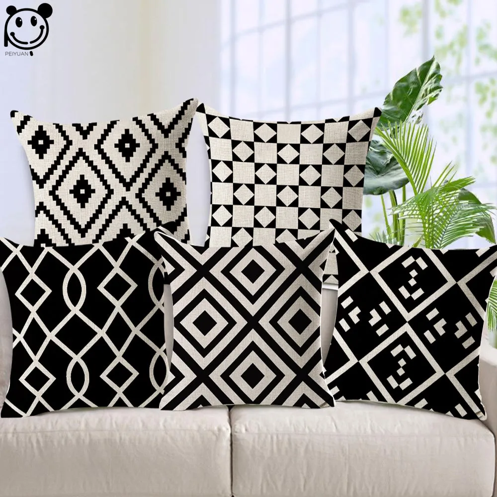 Black and White Geometric Shapes Cushion Covers - 6 Styles