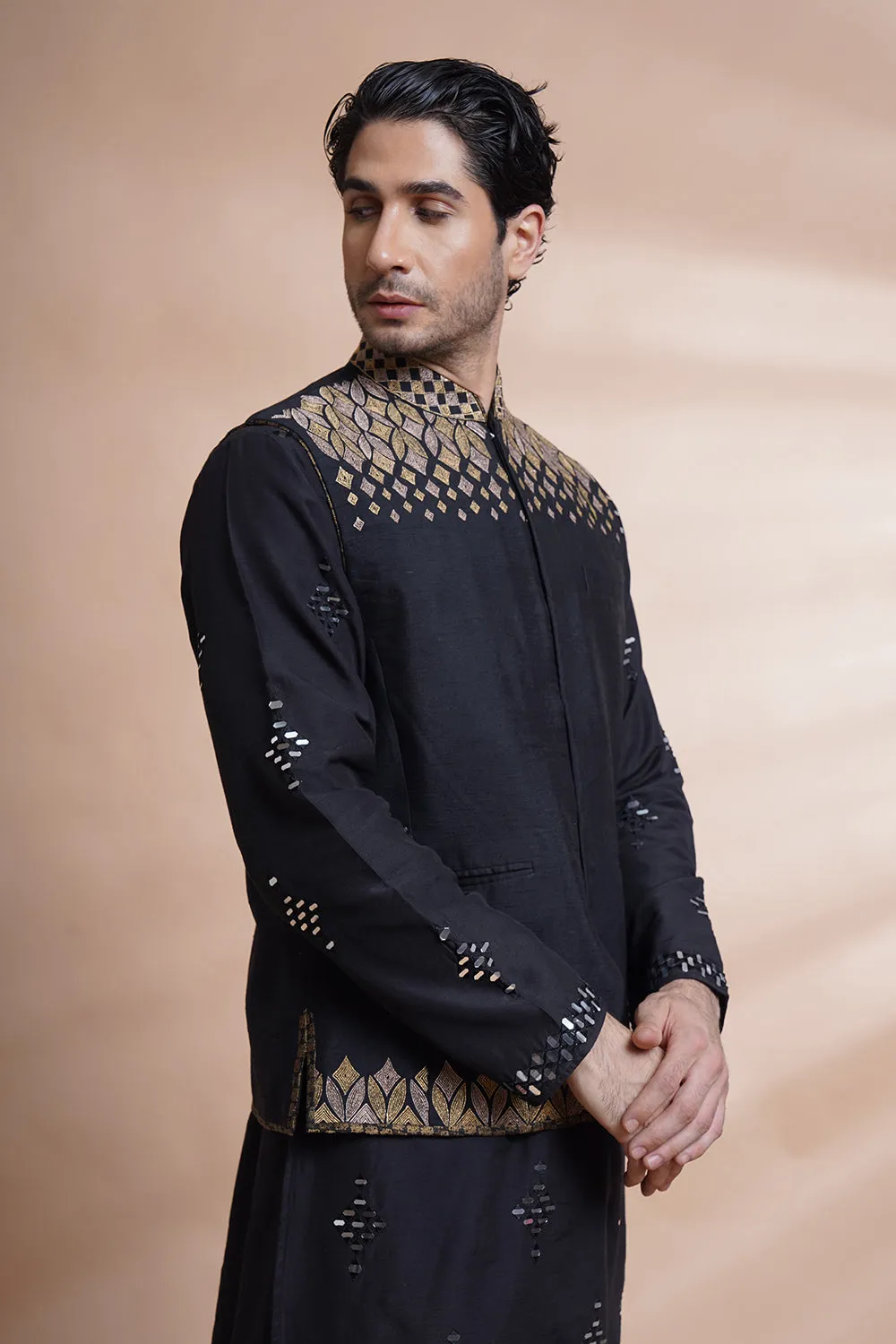 Black Embroidered Bundi
